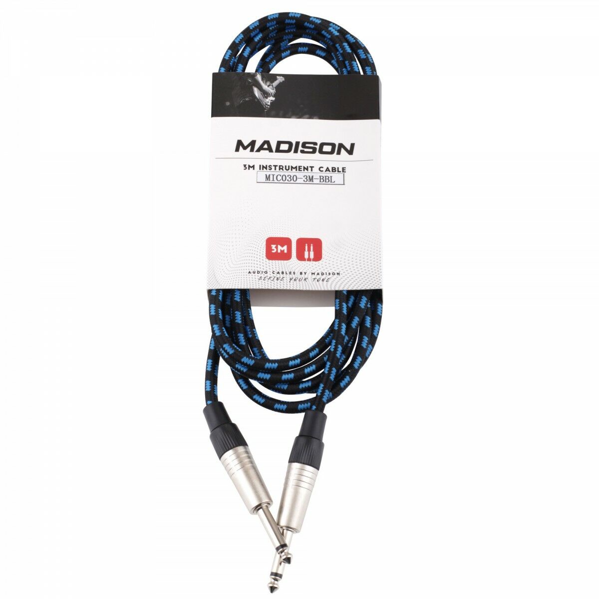 MADİSON İP SARGILI ENSTRUMAN  KABLOSU 3 METRE SİYAH MAVİ ÇİZGİLİ