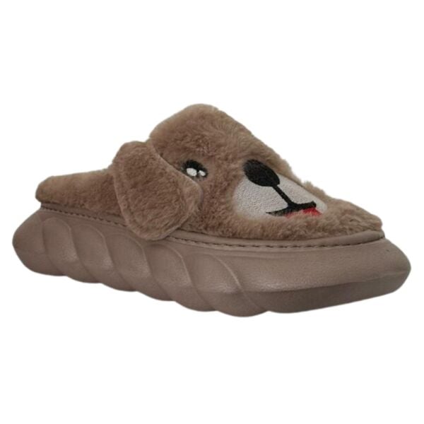 Cex 3PR Camel Köpekli Peluş Kadın Ev İçi Terlik