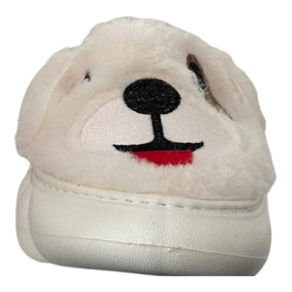 Cex 3PR Beyaz Köpekli Peluş Kadın Ev İçi Terlik