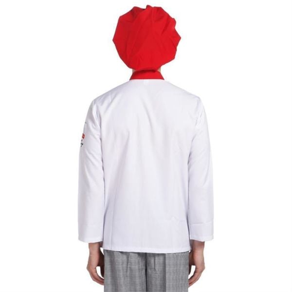 Aşçı Ceketi Beyaz Uzun Kol Çatal Bıçak Kırmızı Garnitürlü
