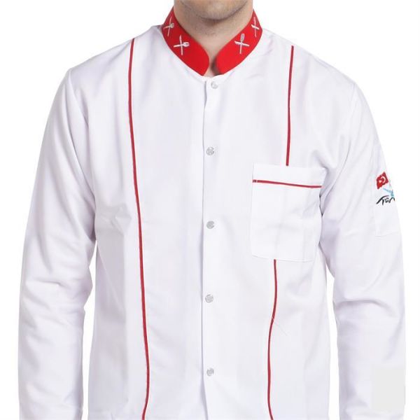 Aşçı Ceketi Beyaz Uzun Kol Çatal Bıçak Kırmızı Garnitürlü