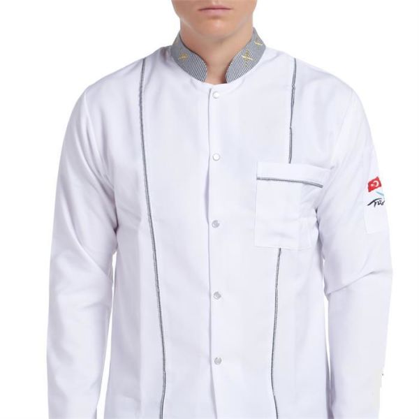 Aşçı Ceketi Beyaz Uzun Kol Çatal Bıçak Pötikare Garnitürlü