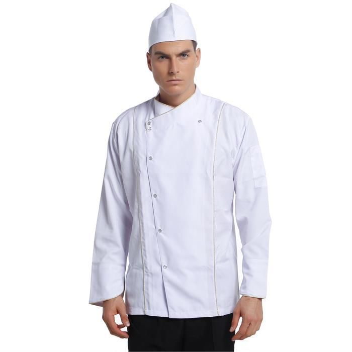 Aşçı Ceketi Beyaz Uzun Kol Altın Biyeli T Model