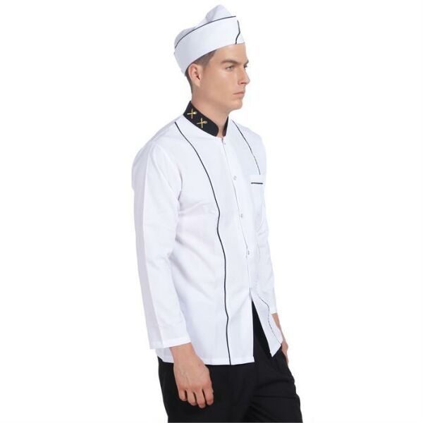 Aşçı Ceketi Beyaz Uzun Kol Altın Çatal Bıçak Garnitürlü