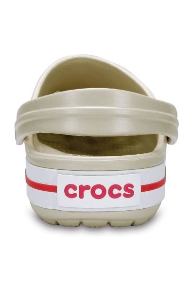 Crocs Bej Unisex Crocband Kenarı Kırmızı Beyaz Çizgili Terlik