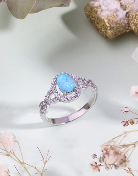 Oval Opal Taşlı Gümüş Yüzük