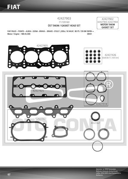 Motor Takım Conta 1.2 16 Valf Albea-Palio (Keçeli)