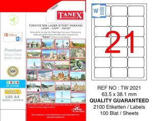 Tanex Tw-2021 63,5X38,1 mm Lazer Etiket 100'Lü