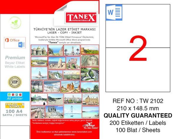 Tanex Tw-2102 210X148,5 mm Lazer Etiket 100'Lü