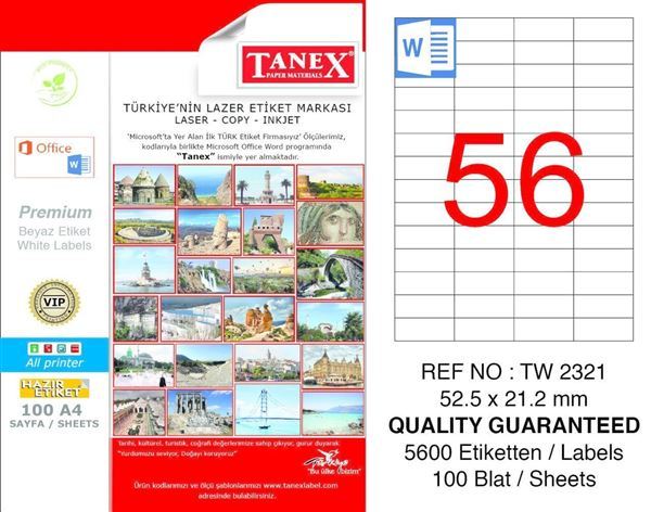 Tanex Tw-2321 52,5X21,2 mm Lazer Etiket 100'Lü