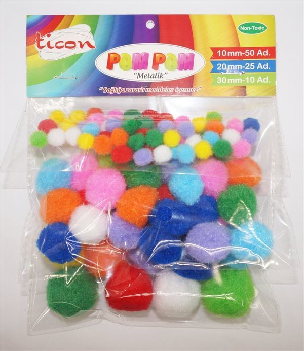 Ticon Pompom 10-20-30mm Karışık Paket Pastel Renkler