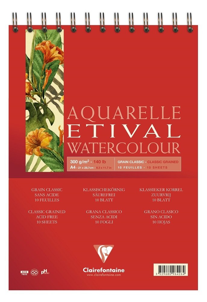 Clairefontaine Aquarelle Etival Watercolour A4 Suluboya Resim Defteri Üstten Spiralli 30yp. 300gr