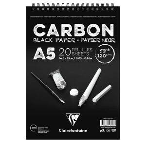 Clairefontaine Carbon Siyah Çizim Defteri A5 120gr 20yp Üstten Spiralli
