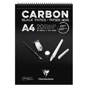 Clairefontaine Carbon Siyah Çizim Defteri A4 120gr 20yp Üstten Spiralli