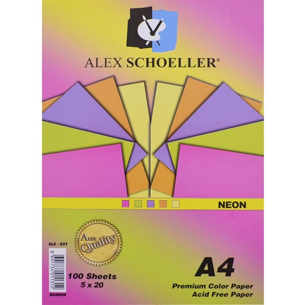 Alex Schoeller A4 Fosforlu Fotokopi Kağıdı 5 Renk 100'lü