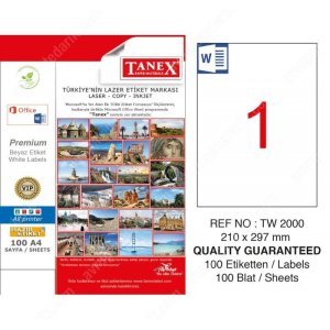 Tanex Tw-2000 210X297 mm Lazer Etiket 100'Lü