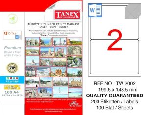 Tanex Tw-2002 199,6X143,5 mm Lazer Etiket 100'Lü