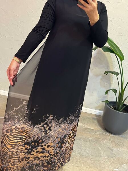 Kadın 5003-2 Leopar Şifonlu Elbise