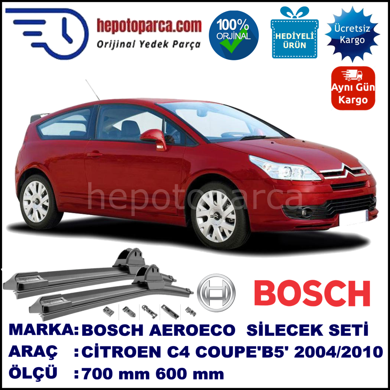CITROEN C4 Coupé [B5] 11.2004-07.2010, 700 / 600 mm. BOSCH AEROECO Aparatlı Muz Silecek