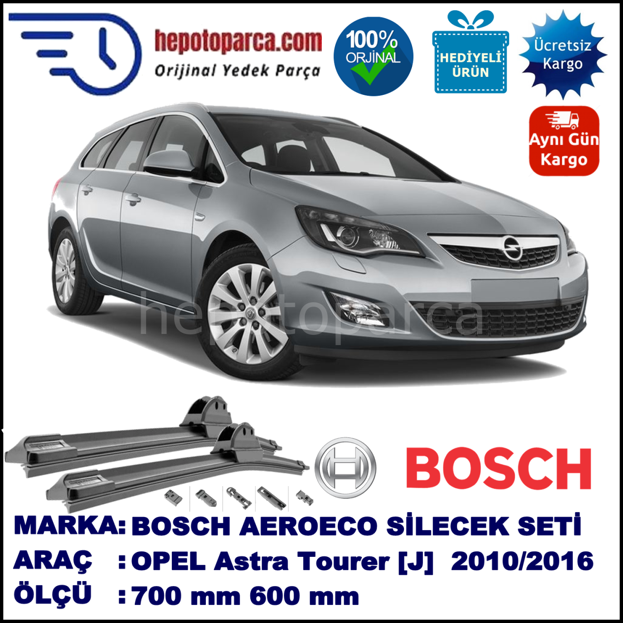 OPEL Astra Sports Tourer [J] 09.2010-..., 700 / 600 mm. BOSCH AEROECO Aparatlı Muz Silecek