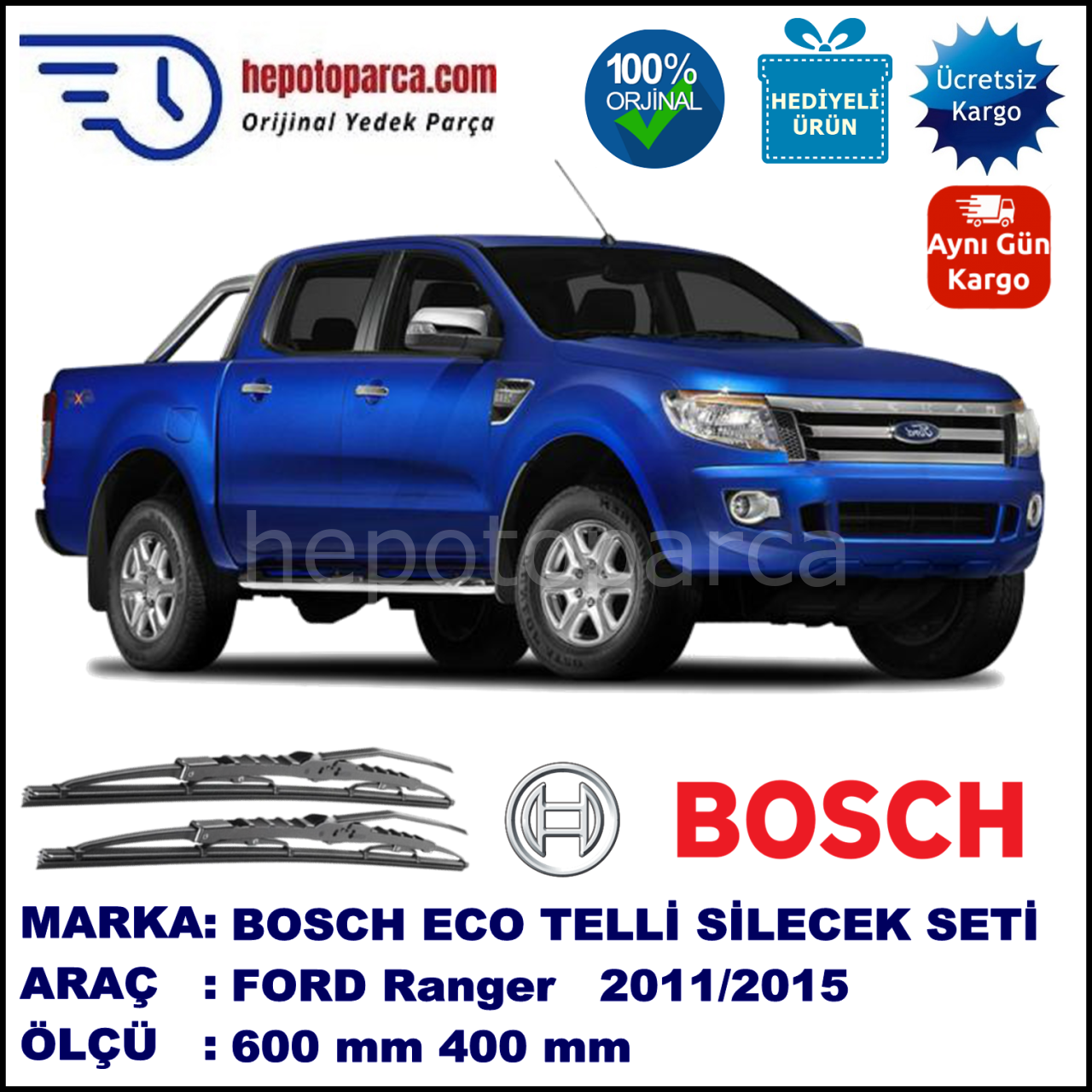 FORD Ranger  [TKE] 09.11-... 600 / 400 mm. BOSCH ECO Telli Silecek 2'li Takım