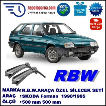 SKODA Forman  10.90-12.95 500 / 500 mm. RBW Muz Silecek Seti  2'li Takım. U Kanca Uyumludur.