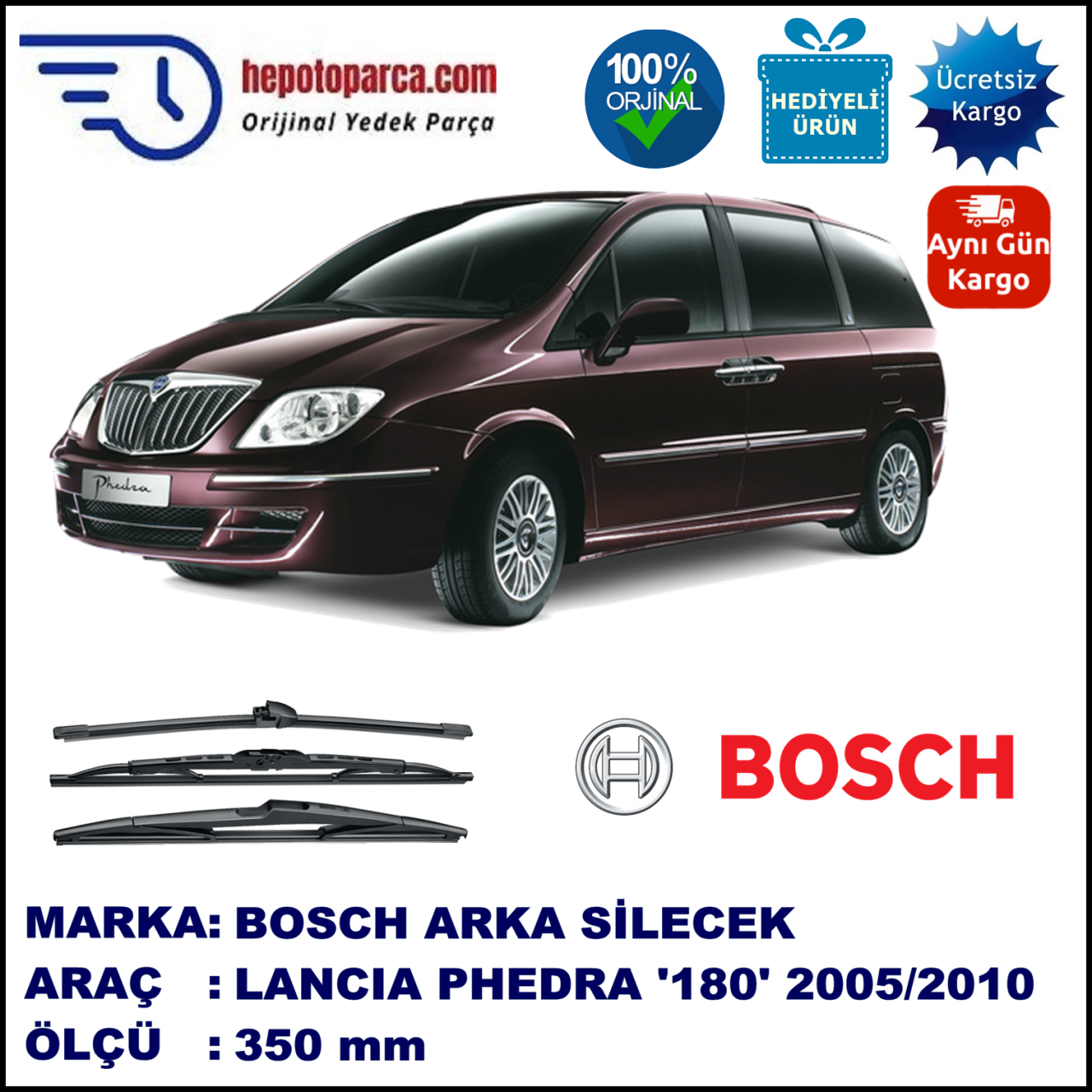 LANCIA Phedra [180] 350 mm 10.2005-12.2010 BOSCH Arka Silecek
