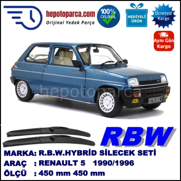 RENAULT 5  03.90-12.96 450 / 450 mm. RBW Hybrid Silecek Seti. U Kanca Uyumlu Hibrit