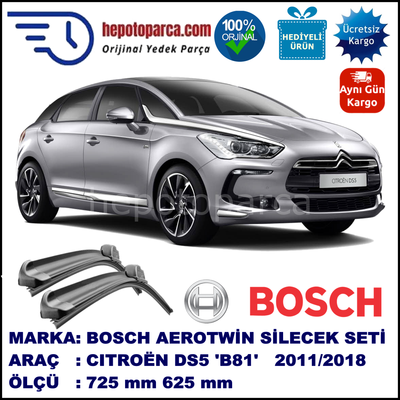 CITROEN DS5 [B81]  09.2011-... 725/625 mm Bosch Aerotwin Araca Özel Silecek