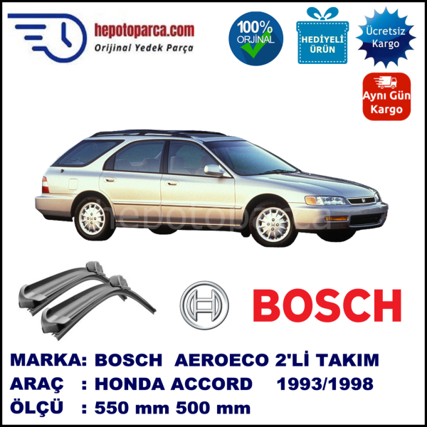 HONDA Accord Aerodeck [CB/CC/CD/CE] 09.1993-06.1998, 550 / 500 mm. BOSCH AEROECO Aparatlı Muz Silecek