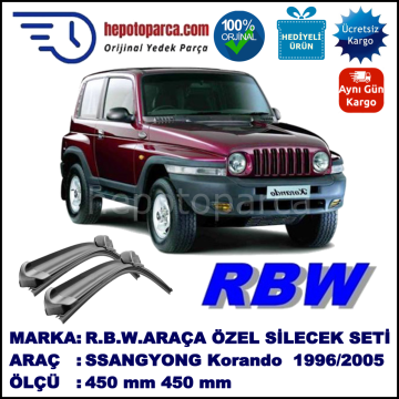 SSANGYONG Korando [KJ] 07.96-12.05 450 / 450 mm. RBW Muz Silecek Seti  2'li Takım. U Kanca Uyumludur.