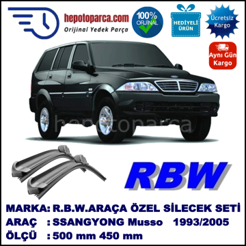 SSANGYONG Musso [MJ] 07.93-12.05 500 / 450 mm. RBW Muz Silecek Seti  2'li Takım. U Kanca Uyumludur.