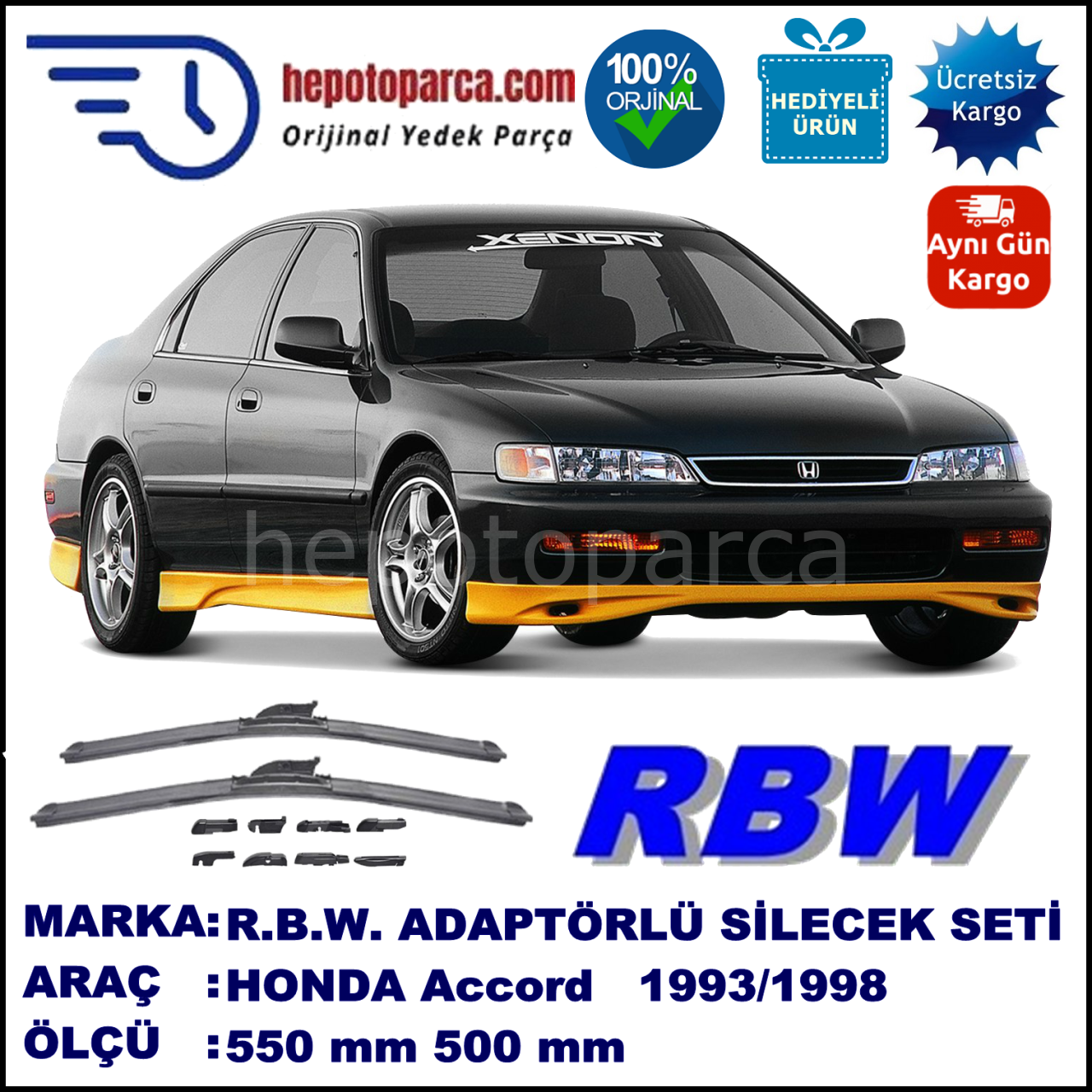 HONDA Accord Sedan [CC; CE/CF] 03.1993-10.1998, 550 / 500 mm.  RBW  ADAPTÖRLÜ MUZ SİLECEK SETİ