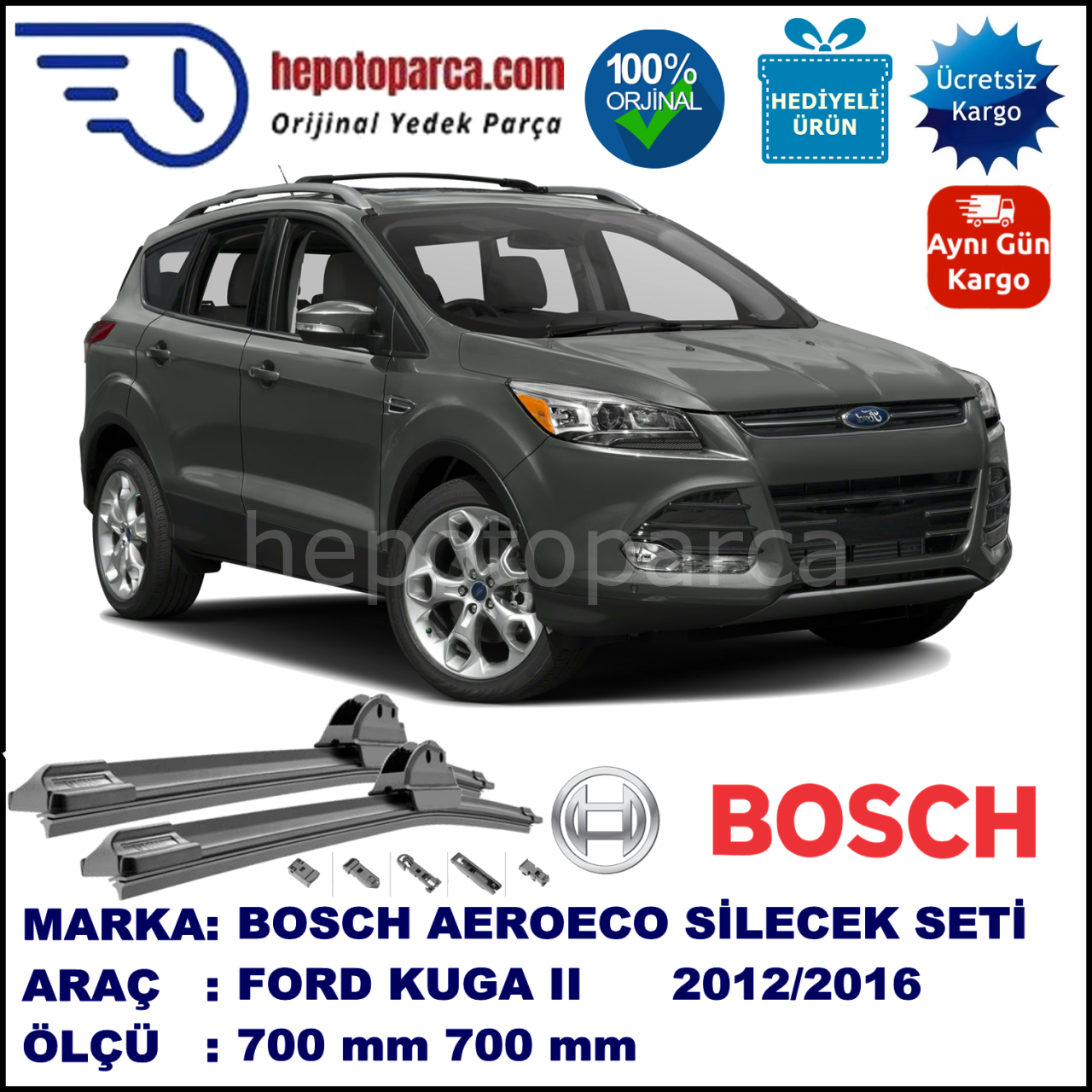 FORD Kuga [CBS] 11.2012-..., 700 / 700 mm. BOSCH AEROECO Aparatlı Muz Silecek