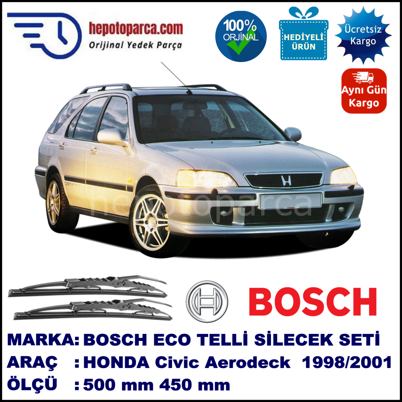 HONDA Civic Aerodeck [MB/MC] 03.98-02.01 500 / 450 mm. BOSCH ECO Telli Silecek 2'li Takım