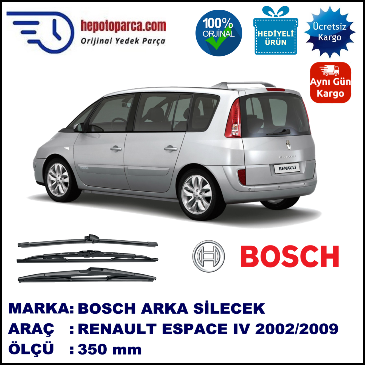 RENAULT Espace IV [JK; JK0] 350 mm 11.2002-... BOSCH Arka Silecek