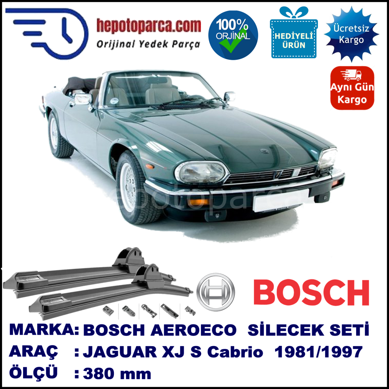 JAGUAR XJ S Cabrio  09.1981-12.1997, 380 / - mm. BOSCH AEROECO Aparatlı Muz Silecek