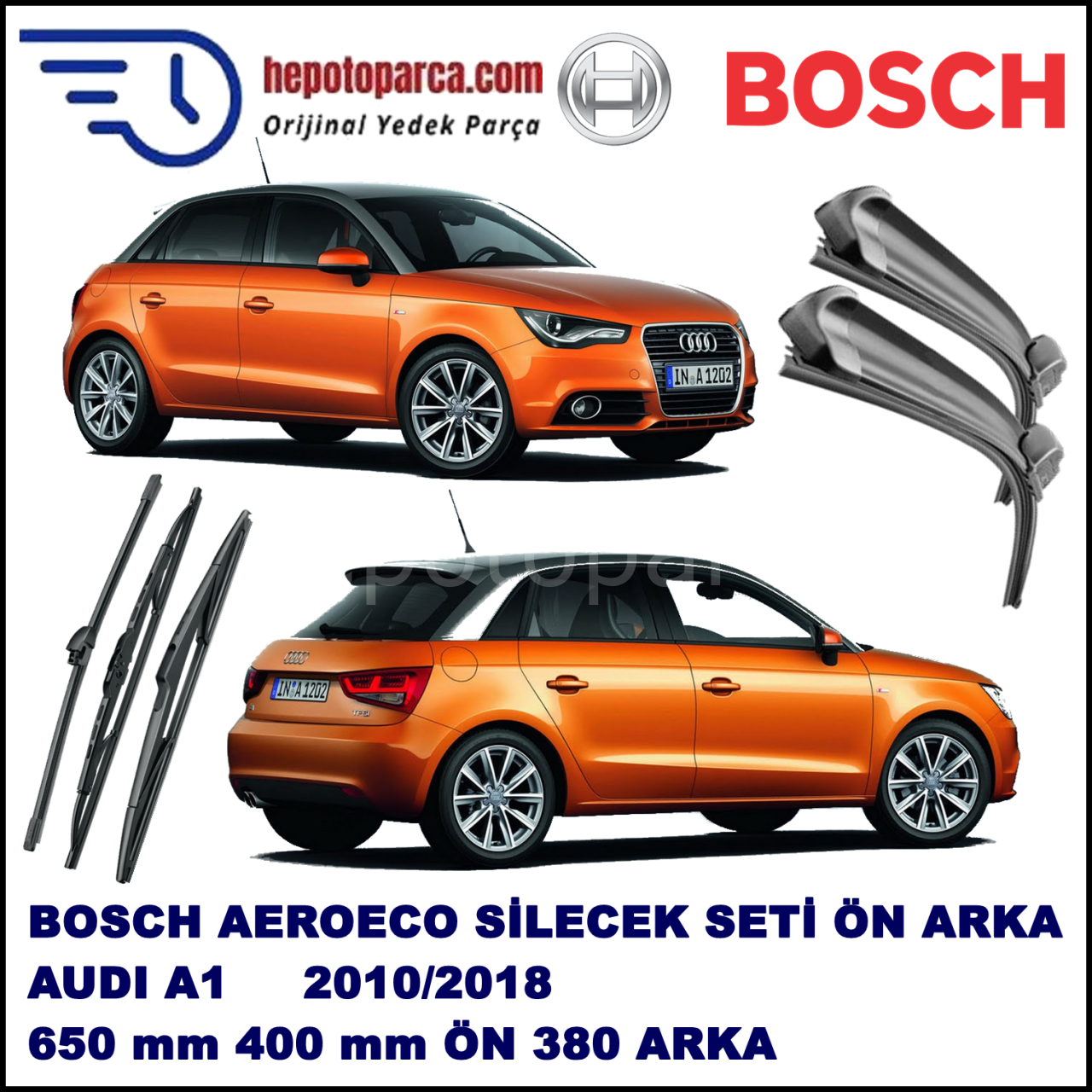 AUDI A1 [8X1] 05,2010-,,, Bosch Aeroeco Ön ve Arka Silecek Takımı