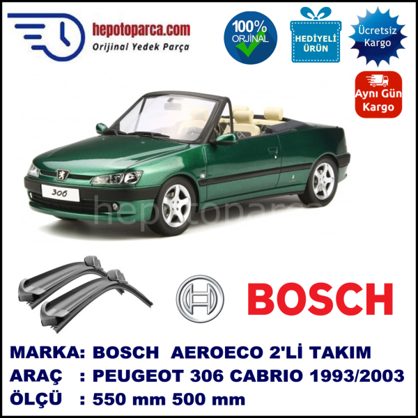 PEUGEOT 306 Cabriolet [N3; N5] 01.1993-10.2003, 550 / 500 mm. BOSCH AEROECO Aparatlı Muz Silecek