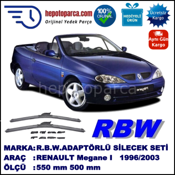 RENAULT Megane I Cabrio [X64] 09.1996-09.2003, 550 / 500 mm.  RBW  ADAPTÖRLÜ MUZ SİLECEK SETİ