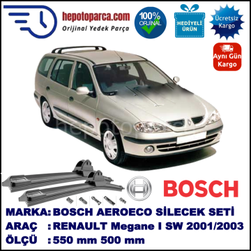 RENAULT Megane I Grandtour [X64] 11.2001-09.2003, 550 / 500 mm. BOSCH AEROECO Aparatlı Muz Silecek