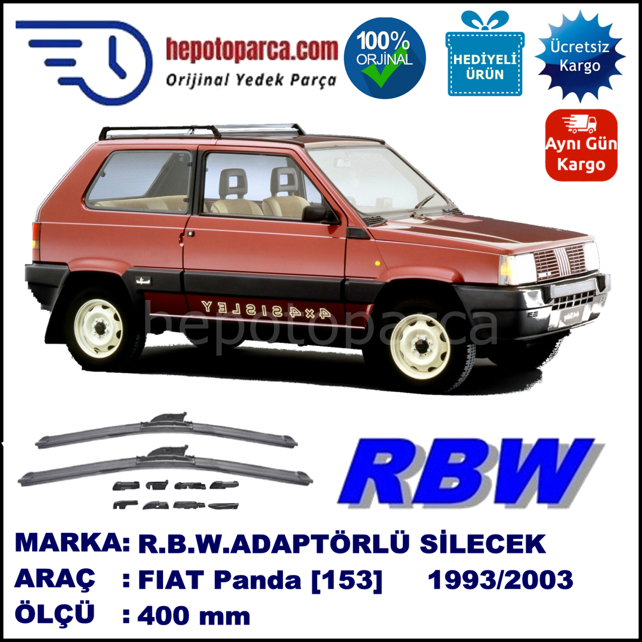 FIAT Panda [153..] 01.1993-09.2003, 400 / - mm.  RBW  ADAPTÖRLÜ MUZ SİLECEK