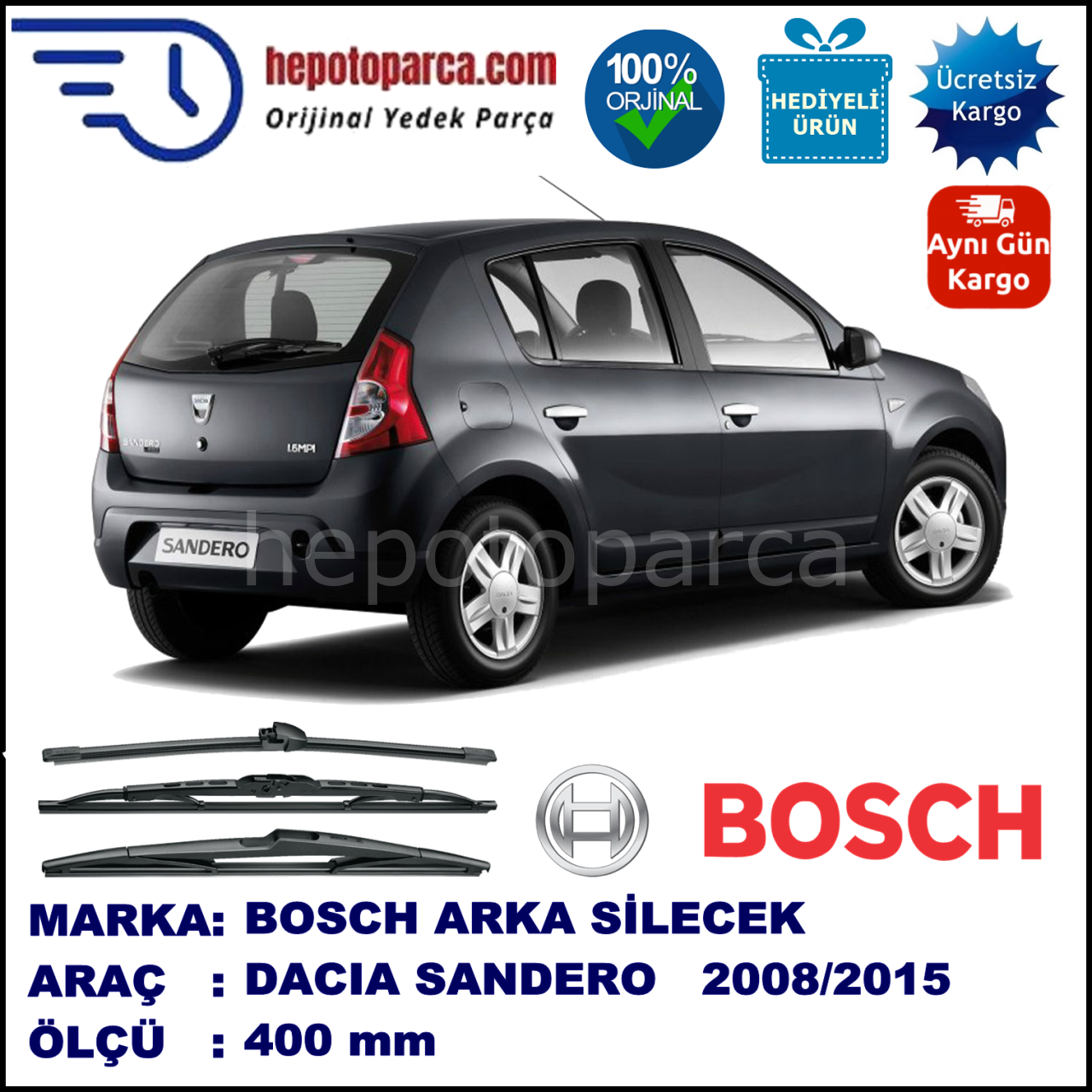 DACIA Sandero [BS] 400 mm 06.2008-... BOSCH Arka Silecek