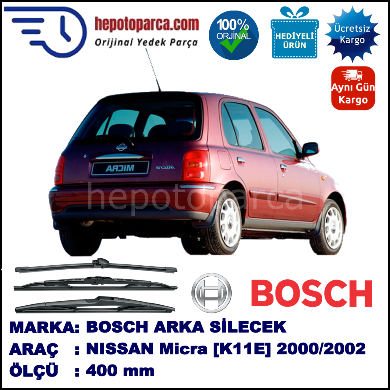 NISSAN Micra [K11E] 400 mm 07.2000-10.2002 BOSCH Arka Silecek