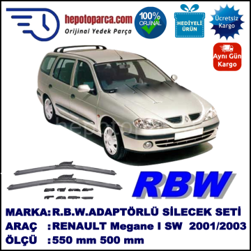 RENAULT Megane I Grandtour [X64] 11.2001-09.2003, 550 / 500 mm.  RBW  ADAPTÖRLÜ MUZ SİLECEK SETİ