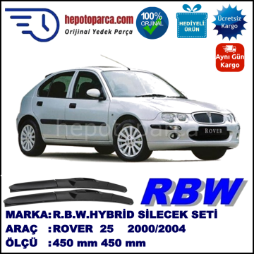 ROVER 25  02.00-09.04 450 / 450 mm. RBW Hybrid Silecek Seti. U Kanca Uyumlu Hibrit