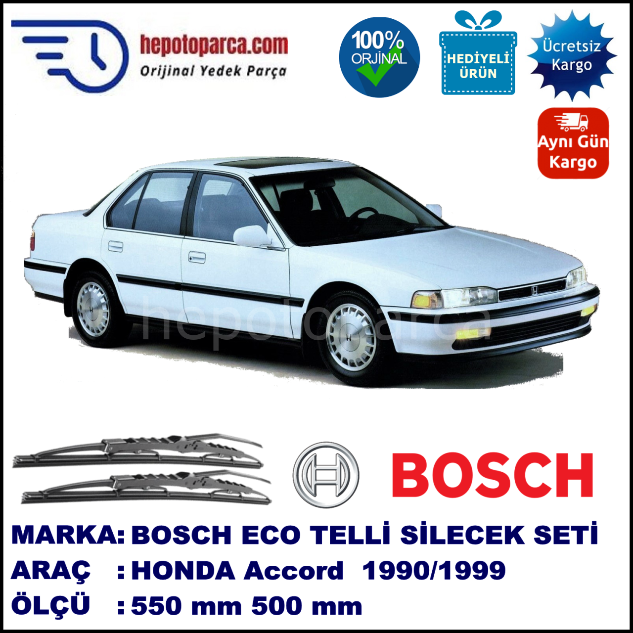 HONDA Accord Sedan [CA/CB/CD] 01.90-12.99 550 / 500 mm. BOSCH ECO Telli Silecek 2'li Takım