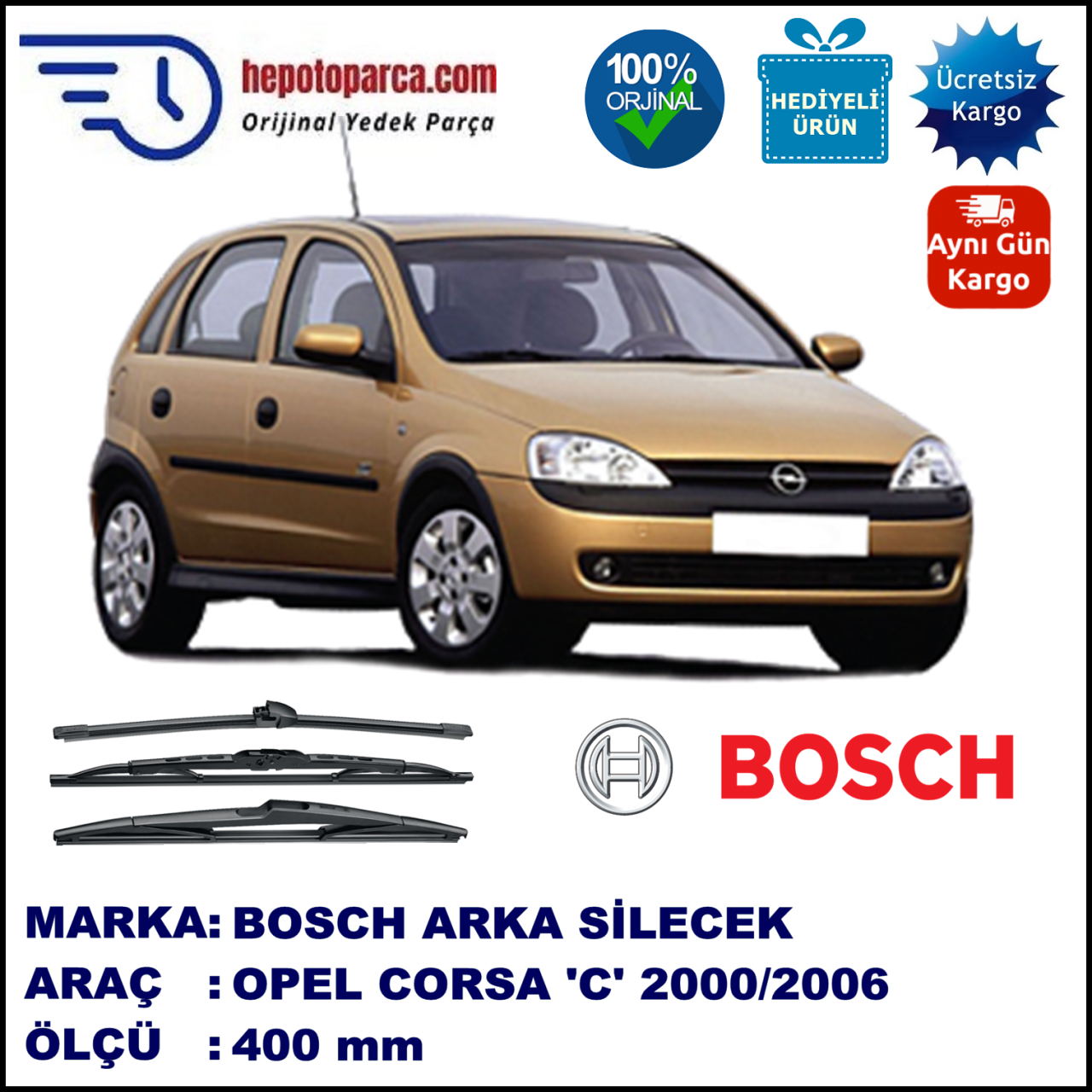 OPEL Corsa [C] 400 mm 09.2000-09.2006 BOSCH Arka Silecek