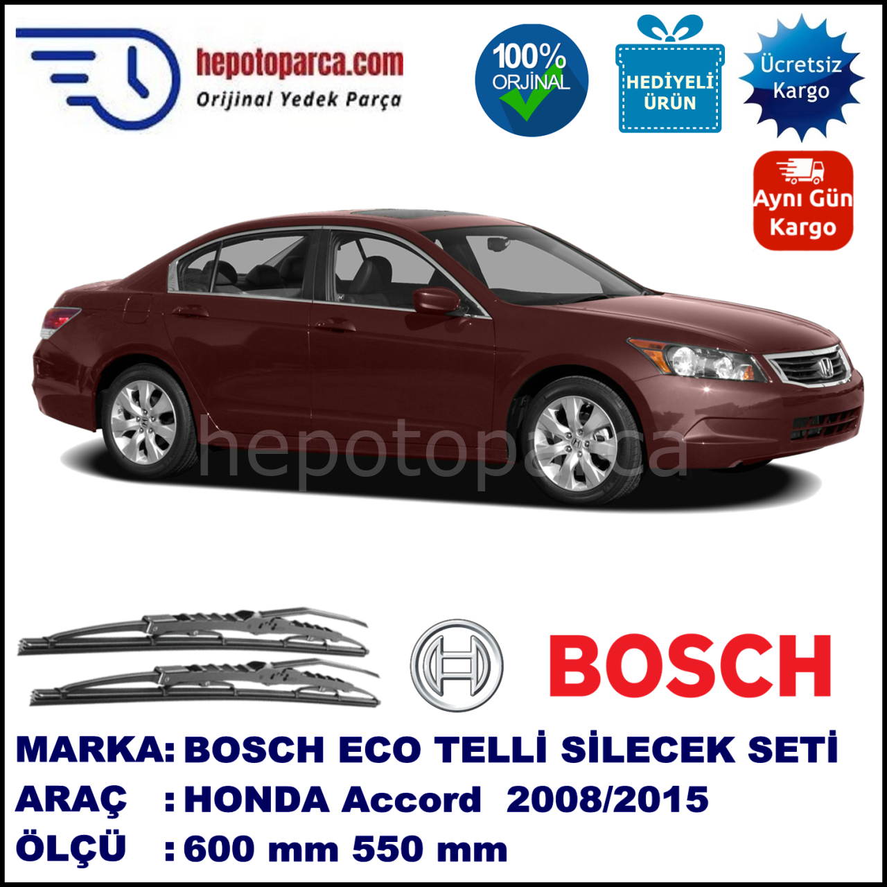 HONDA Accord  [CU/CW] 07.08-... 600 / 550 mm. BOSCH ECO Telli Silecek 2'li Takım