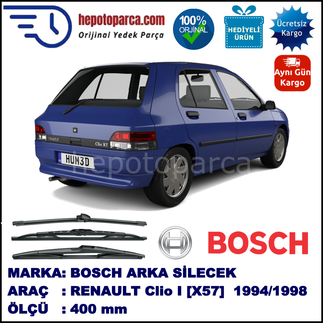 RENAULT Clio I [X57] 400 mm 03.1994-02.1998 BOSCH Arka Silecek